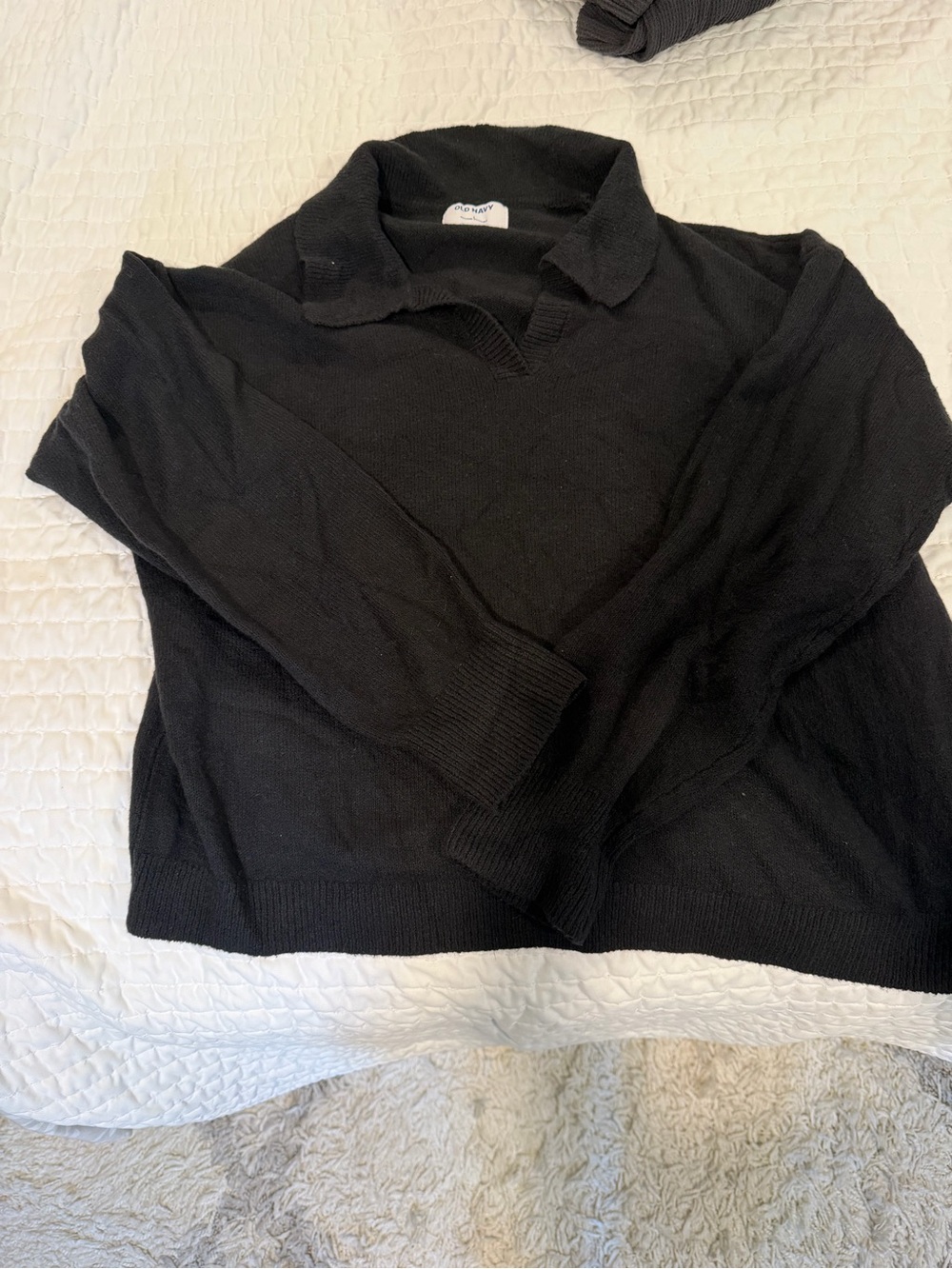 Old Navy Black V-Neck Collared Knit Sweater